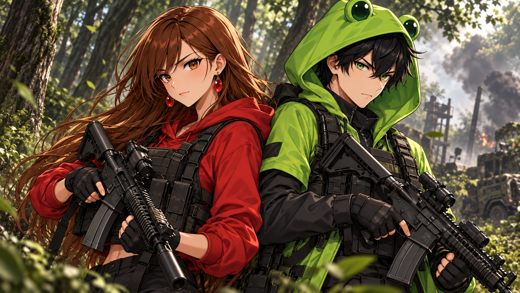Red & Green — Tactical Forest Duo — Custom Art example